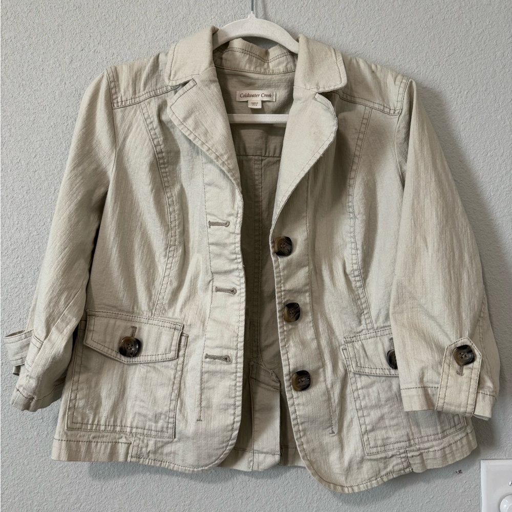 Coldwater Creek Button Up Jacket Womens Size 14 Cream Color Outerwear